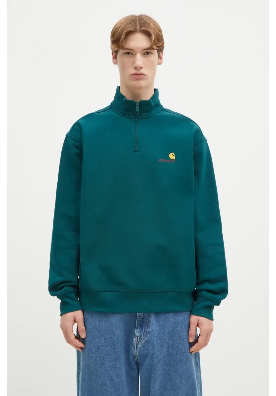 obrazek 1 Carhartt WIP bluza Half Zip American Script Sweat męska kolor turkusowy gładka I027014.2M1XX