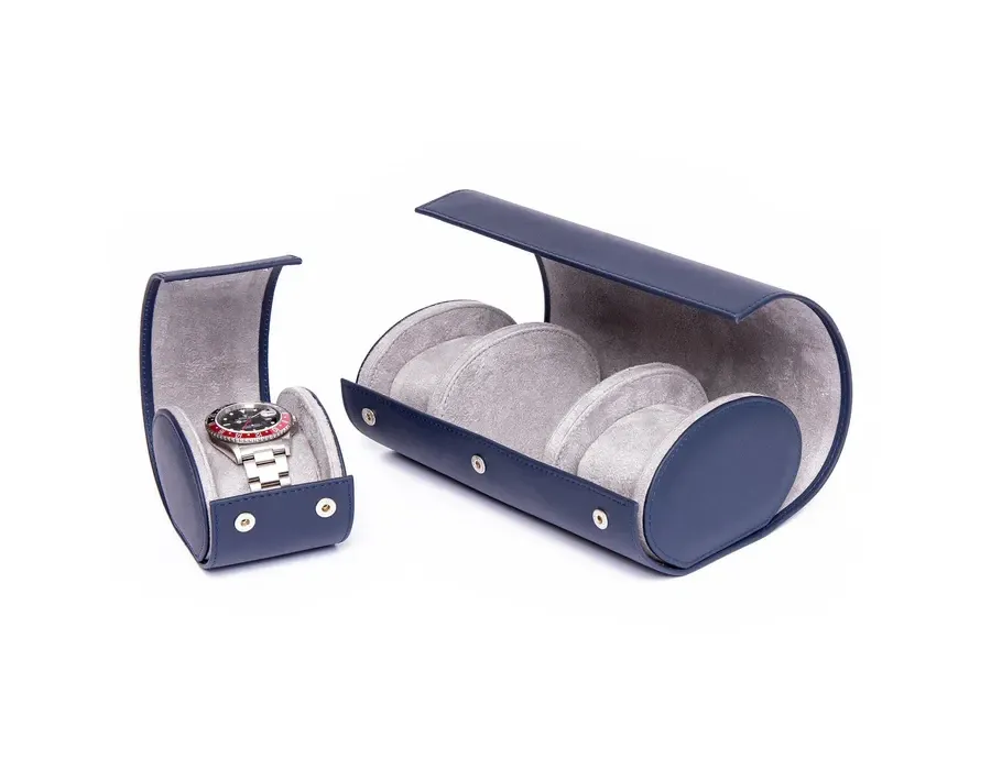 obrazek 3 Granatowe etui skórzane na trzy zegarki