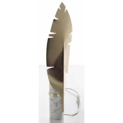 Zdjęcie Lampa stołowa z podstawą z marmuru Carrara i stylizowanymi liśćmi ze szczotkowanego miękkiego złota na zewnątrz i polerowanym wykończeniem - Il Paralume Marina