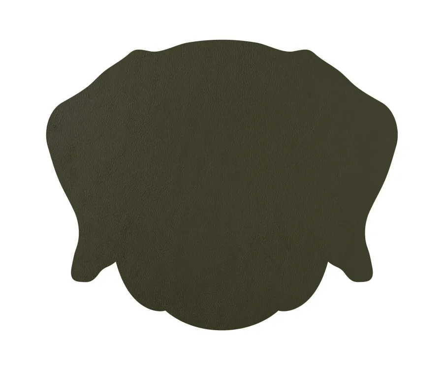 obrazek 2 Oryginalna skórzana podkładka stołowa w kształcie głowy psa wykonana w kolorze musztardowym i oliwkowym