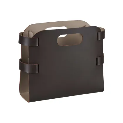 Zdjęcie Designerski skórzany kosz na czasopisma 16x36xH25 cm w kolorze czekoladowym