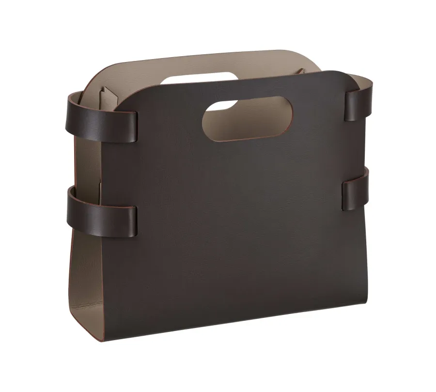 obrazek 1 Designerski skórzany kosz na czasopisma 16x36xH25 cm w kolorze czekoladowym