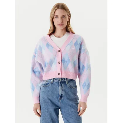Zdjęcie Tommy Jeans Kardigan Argyle DW0DW21180 Różowy Relaxed Fit