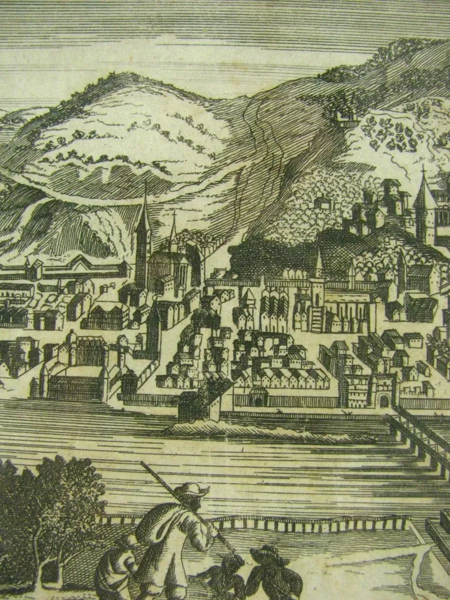 obrazek 2 Widok Heidelbergu Antyczna grafika z ramą 1740r.