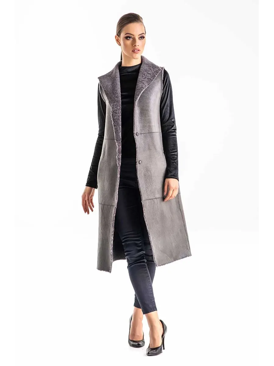 picture 10 Reversible long vest made of sheep fur - A&A Vesa