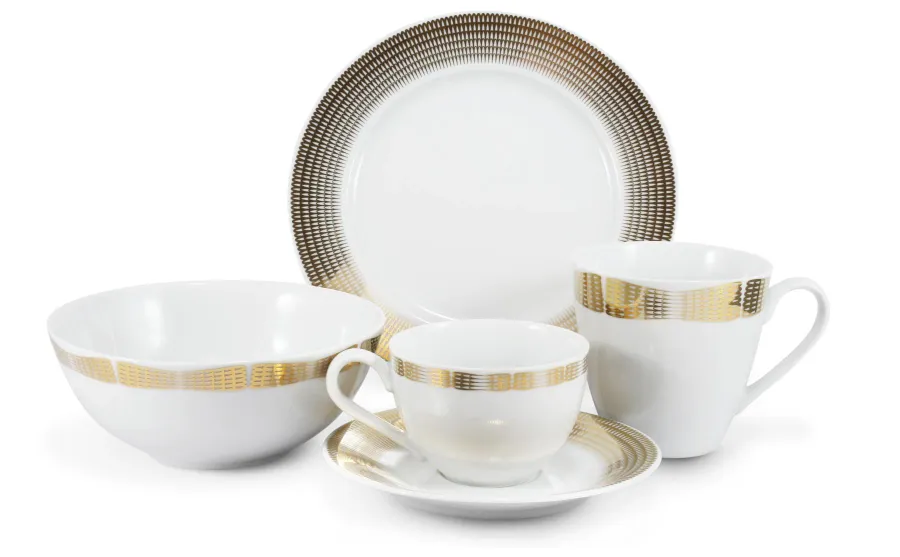 obrazek 1 Nowoczesny 5-elementowy zestaw śniadaniowy z porcelany ze złotym zdobieniem – wariant B – Leander
