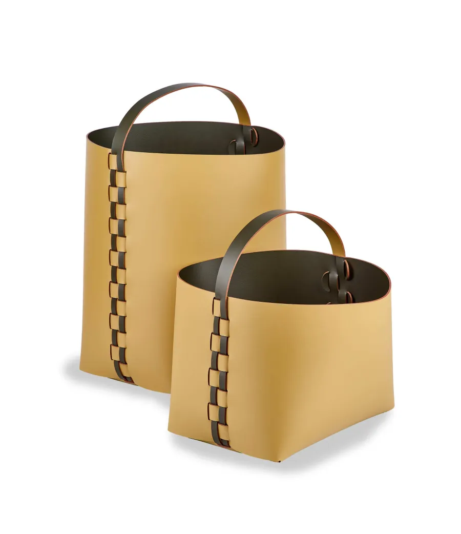 obrazek 2 Skórzany kosz Helena 35x30xH45 cm w stylowym kolorze musztardowym