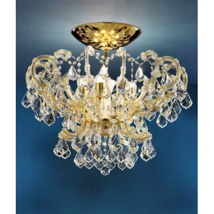Zdjęcie Luksusowy żyrandol Mariateresa z pozłacaną metalową ramą pokrytą szklanymi ramionami i przezroczystymi kryształowymi zawieszkami - Il Paralume Marina