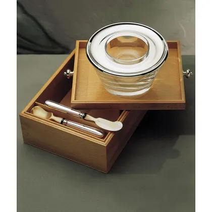Zdjęcie Zestaw do kawioru platerowany srebrem w drewnianej skrzynce - Pampaloni