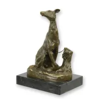 Picture Stylish bronze and marble sculpture of a sitting greyhound