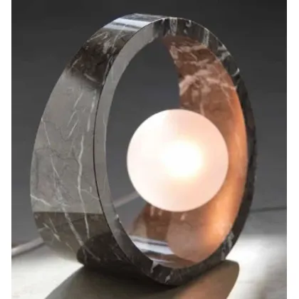 Zdjęcie Piękna lampa stołowa z czarnego marmuru Carnico i szkła mrożonego - Il Paralume Marina