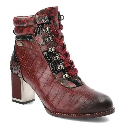 Zdjęcie Czerwone Botki Laura Vita Eleganckie Skórzane Buty Damskie