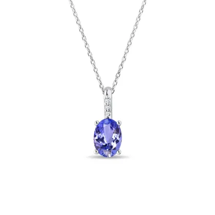 Zdjęcie Naszyjnik z białego złota z diamentami i owalnym tanzanitem KLENOTA