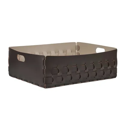 Zdjęcie Stylowy kosz Dubai 60x50xH20 cm ze skóry w kolorze czekoladowym
