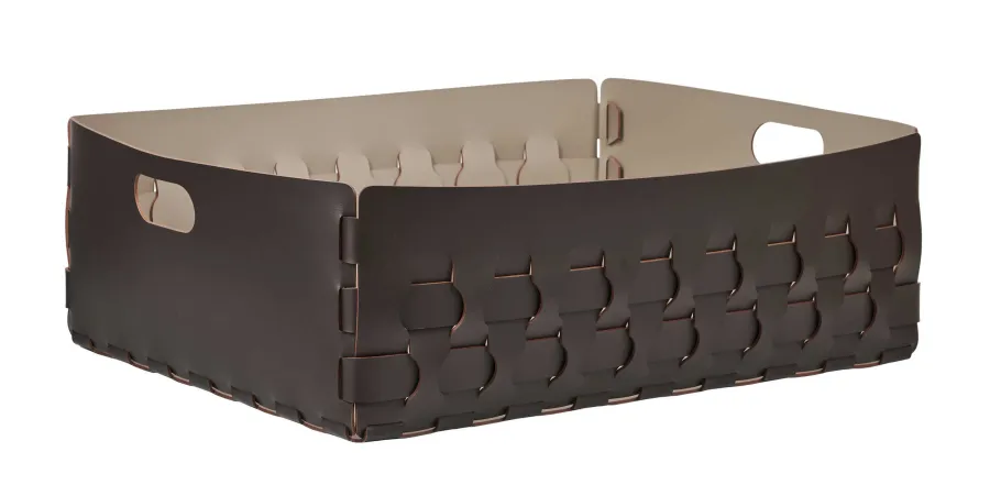 obrazek 1 Stylowy kosz Dubai 60x50xH20 cm ze skóry w kolorze czekoladowym