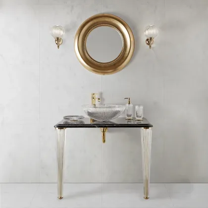 Zdjęcie Piękna konsola z umywalką, lustrem i dwoma lampami do wyjątkowej łazienki – 3SC