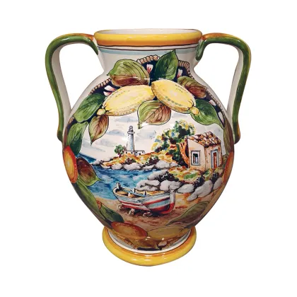 Picture Stylish Italian ceramic vase decorated with a seaside view