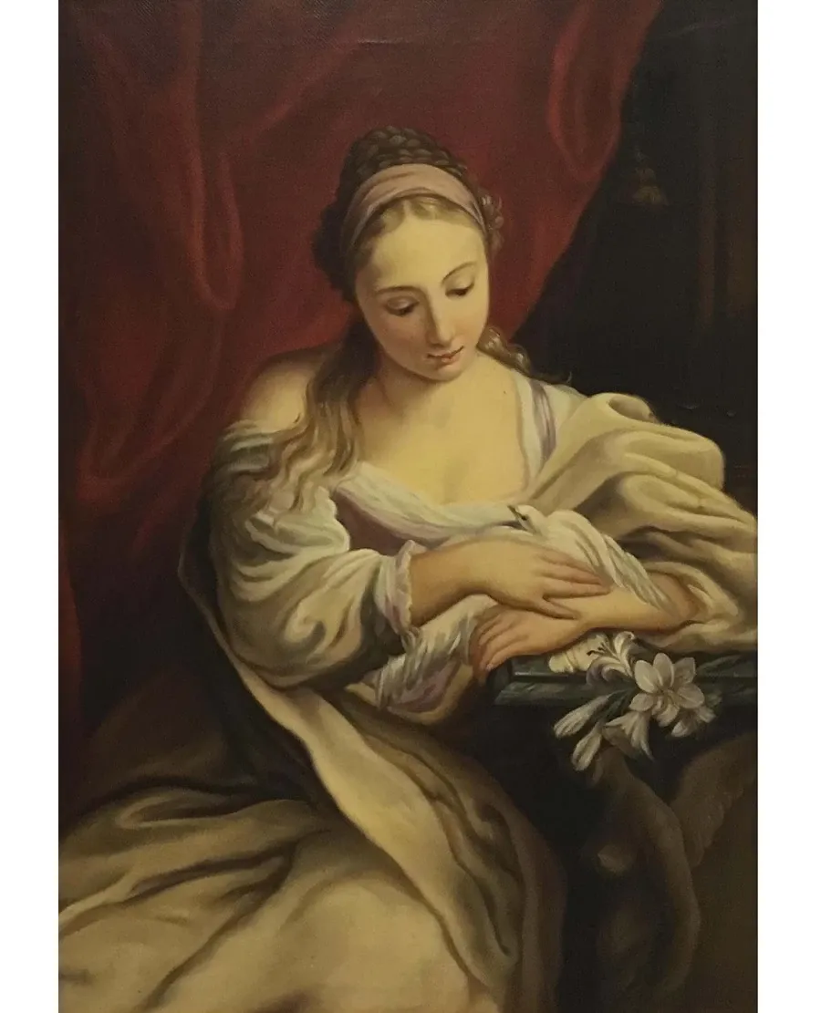 obrazek 2 Portret dziewczynki z gołębicą - obraz olejny na płótnie 95x65 cm Eugenio De Blasi