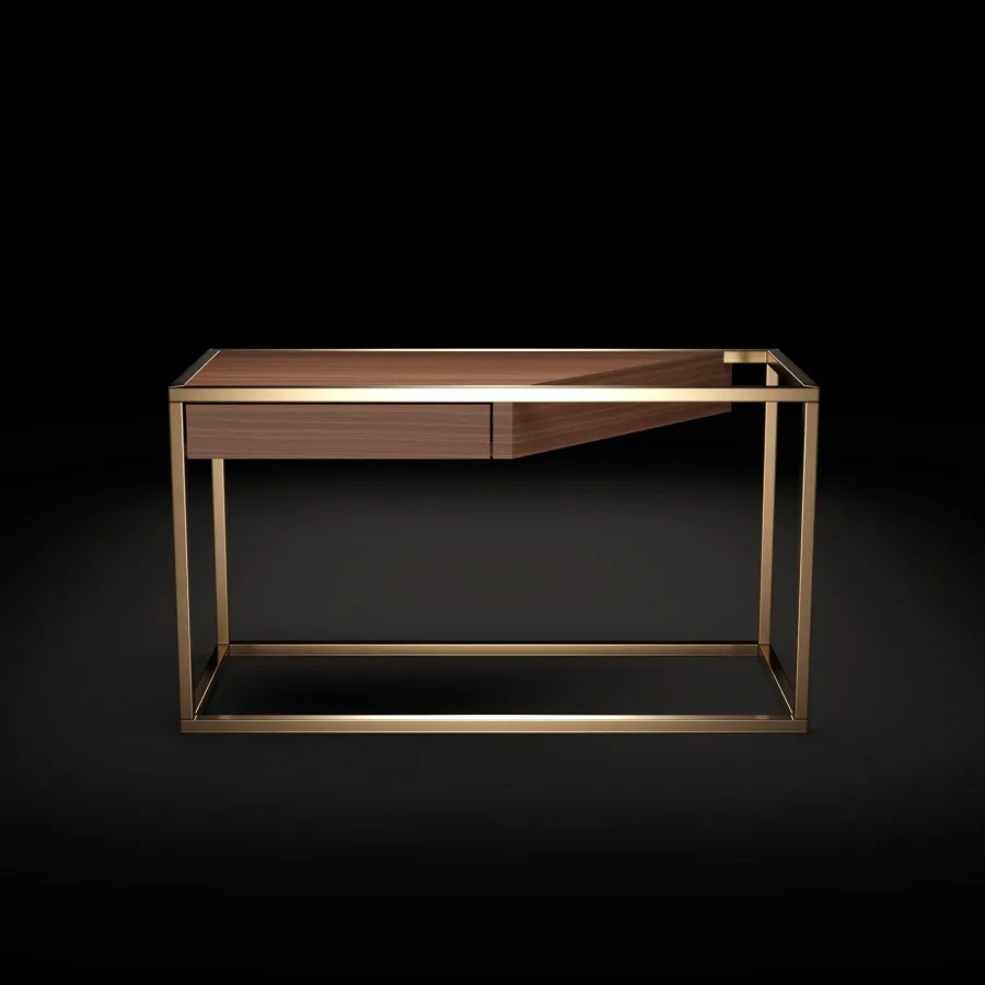 obrazek 5 Portugalski stolik z blatem z drewna orzechowego i szczotkowanego mosiądzu