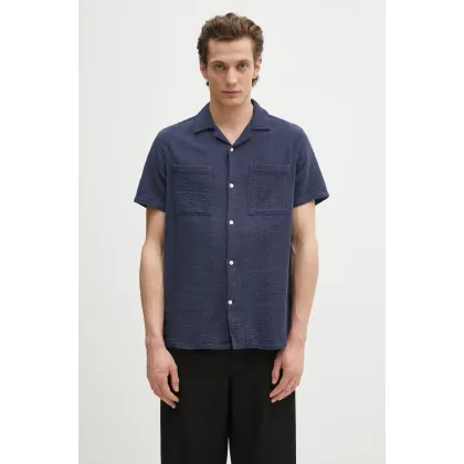 Zdjęcie Barbour koszula bawełniana Barbour Benson Textured Relaxed Fit S/S Shirt męska kolor granatowy relaxed MSH5613