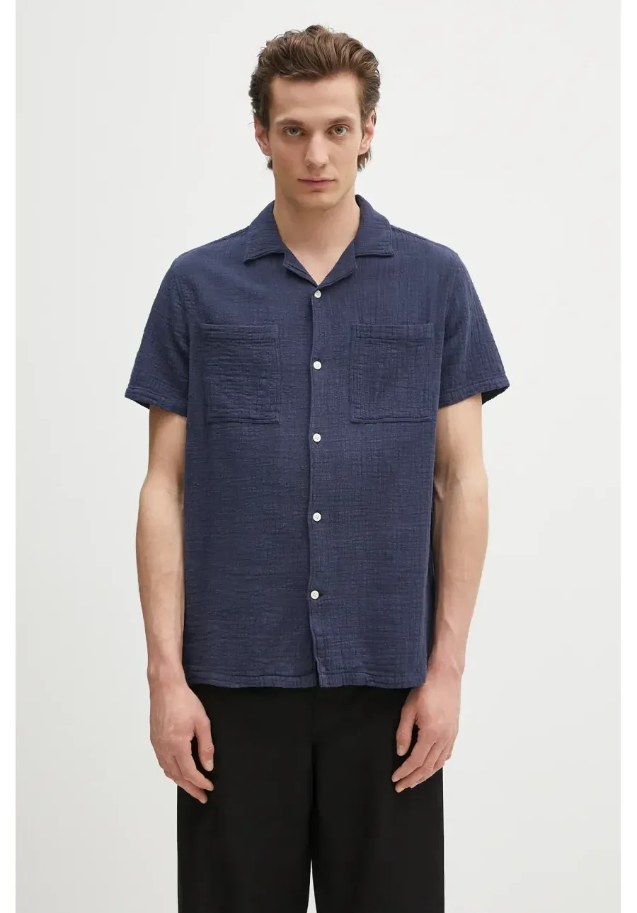 obrazek 1 Barbour koszula bawełniana Barbour Benson Textured Relaxed Fit S/S Shirt męska kolor granatowy relaxed MSH5613