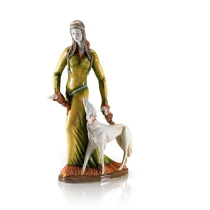 Zdjęcie Ozdobna figurka kobiety z chartem wykonana z ceramiki - Ceramiche ML