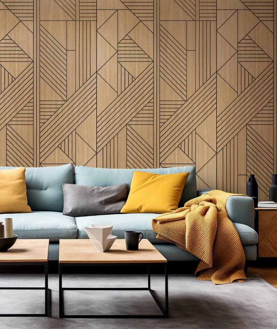obrazek 1 275x60x1,1 cm LD (Origami 3) panel frezowany MDF fornir dębowy - ozdobna dekoracja ścienna 3D