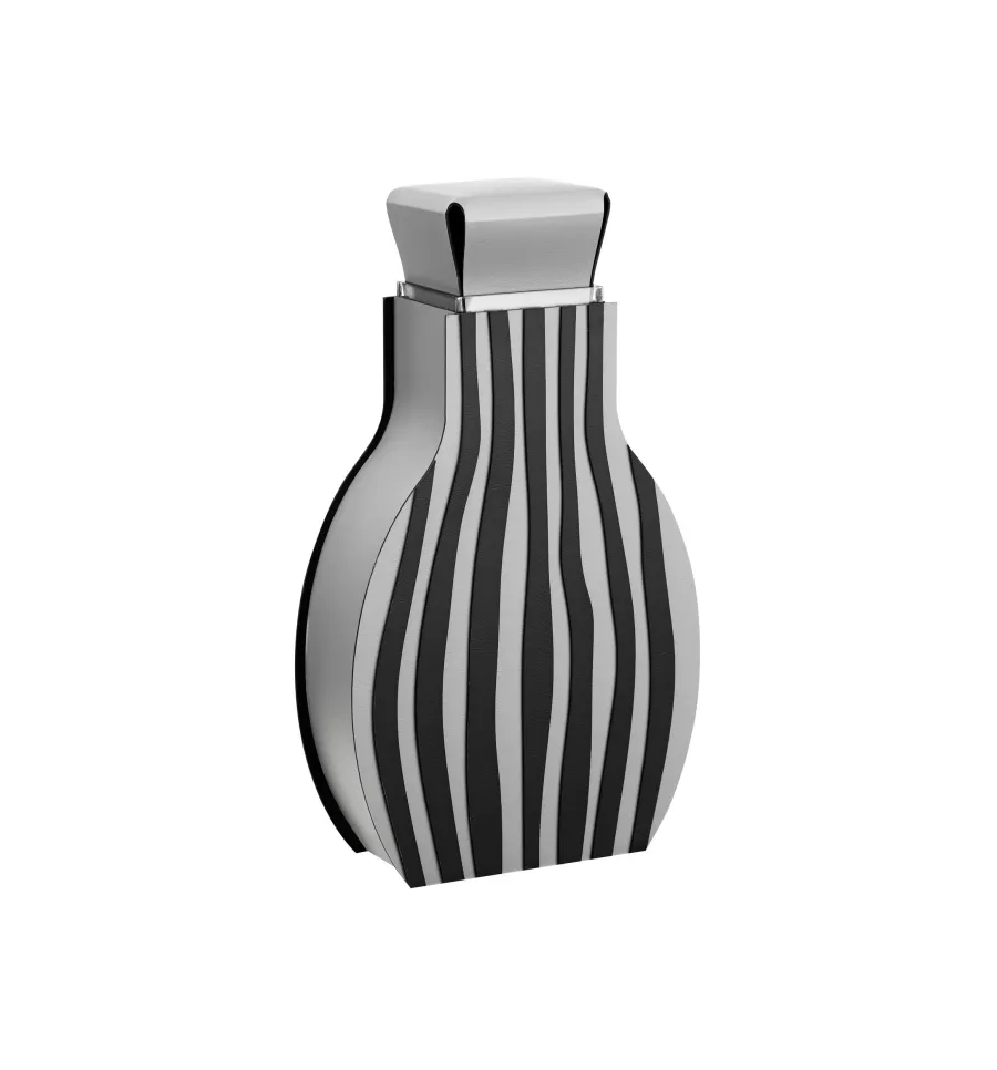 obrazek 2 Wazon Otto 9x24xH44 cm ze skóry w szaro-czarne pionowe pasy