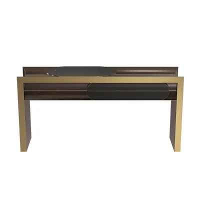 Picture Console made of walnut veneer, smoked glass and polished brass - Outline