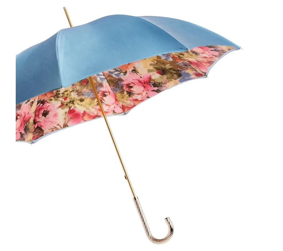 obrazek 7 Piękny jasnoniebieski parasol damski zdobiony czerwonymi kwiatami - Pasotti