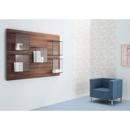 Zdjęcie Wyrafinowany panel ścienny z półkami ze szkła - Tonelli Design