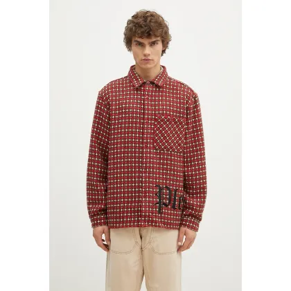 Zdjęcie PLEASURES koszula z domieszką wełny Cross Work Shirt kolor czerwony regular z kołnierzykiem klasycznym P24F036