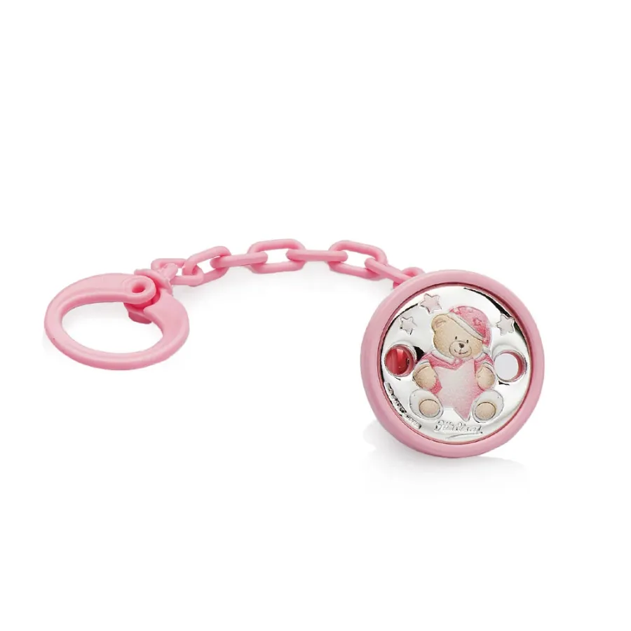 obrazek 1 Stylowy różowy uchwyt na smoczek „Miś”