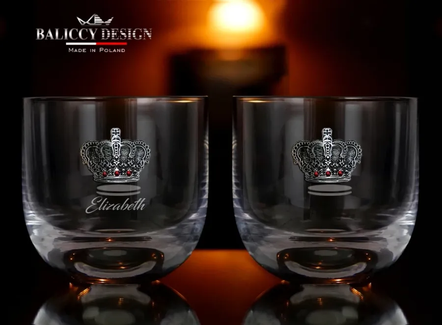 obrazek 2 Szklanki do whisky Elizabeth z koroną wysadzaną cyrkoniami kryształowymi w kolorze rubinu