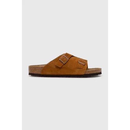 Zdjęcie Birkenstock klapki zamszowe Zürich męskie kolor brązowy 1023842