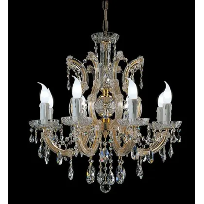Zdjęcie Piękny żyrandol Mariateresa z pozłacaną metalową ramą pokrytą szklanymi ramionami i przezroczystymi kryształowymi zawieszkami - Il Paralume Marina