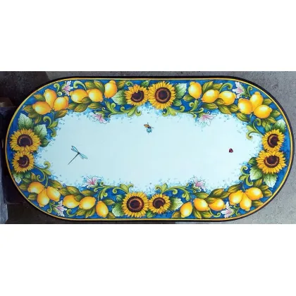 Zdjęcie Luksusowy blat z kamienia wulkanicznego z motywem słoneczników i cytryn - Ceramiche Valchida