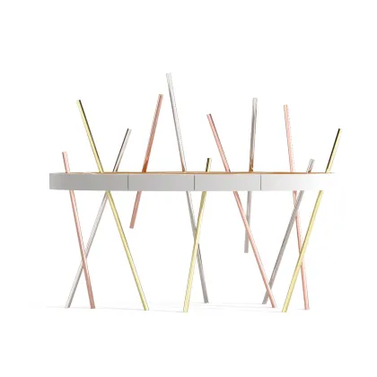 Zdjęcie Konsola z drewna lakierowanego na biało i drewna zebrano