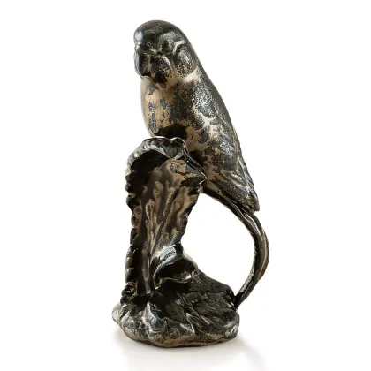 Picture Ceramic tropical bird on a trunk in an oxidized bronze finish - Ahura