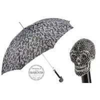 Picture Stylish men's umbrella decorated with a gray camouflage pattern with a skull-shaped handle - Pasotti