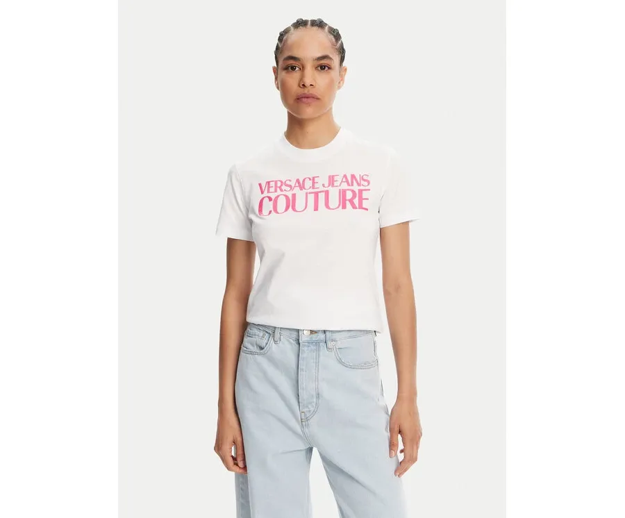 obrazek 1 Versace Jeans Couture T-Shirt 78HAHE05 Biały Regular Fit