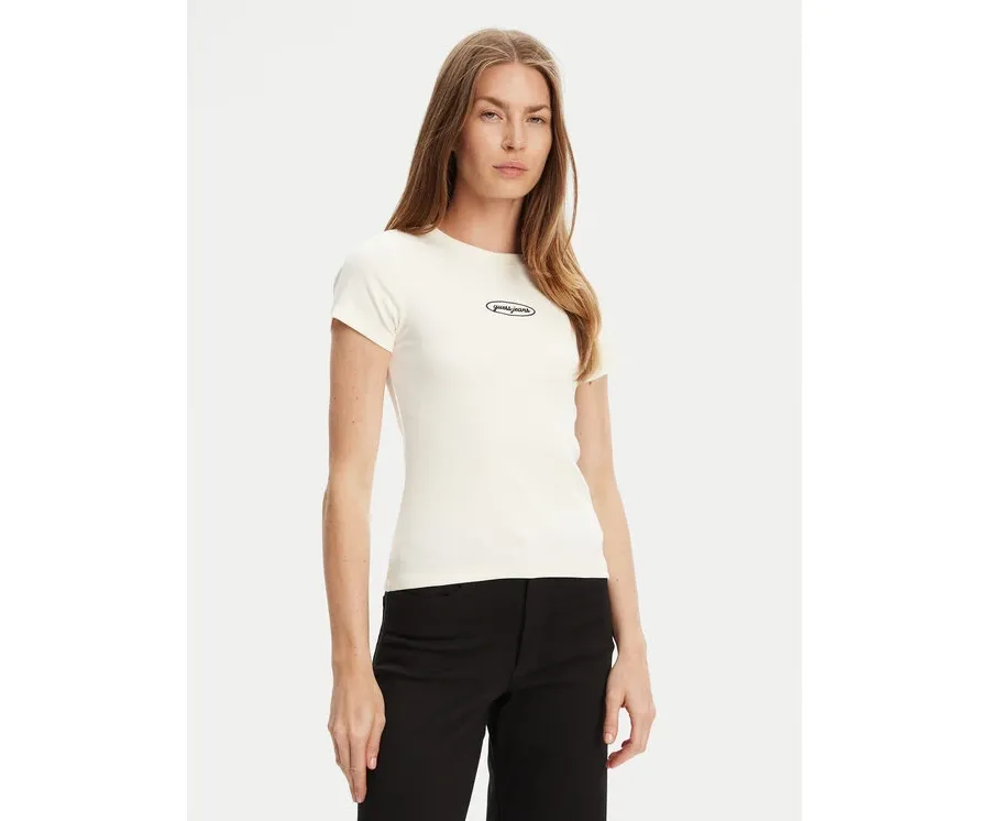 obrazek 1 Guess Jeans T-Shirt W5YP37 KA0H1 Écru Slim Fit