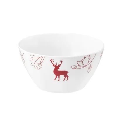 Zdjęcie Porcelanowa piękna miska na płatki 15 cm zdobiona czerwonym motywem liści dębu i żołędzi - Seltmann Weiden