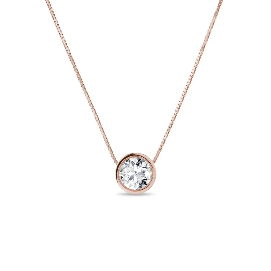 obrazek 1 Naszyjnik z różowego złota z diamentową zawieszką bezel KLENOTA