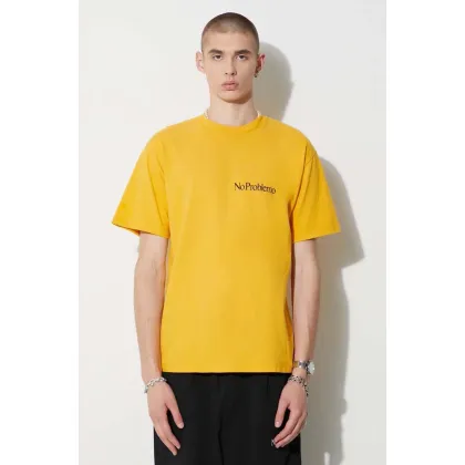 Zdjęcie Aries t-shirt bawełniany kolor żółty gładki
