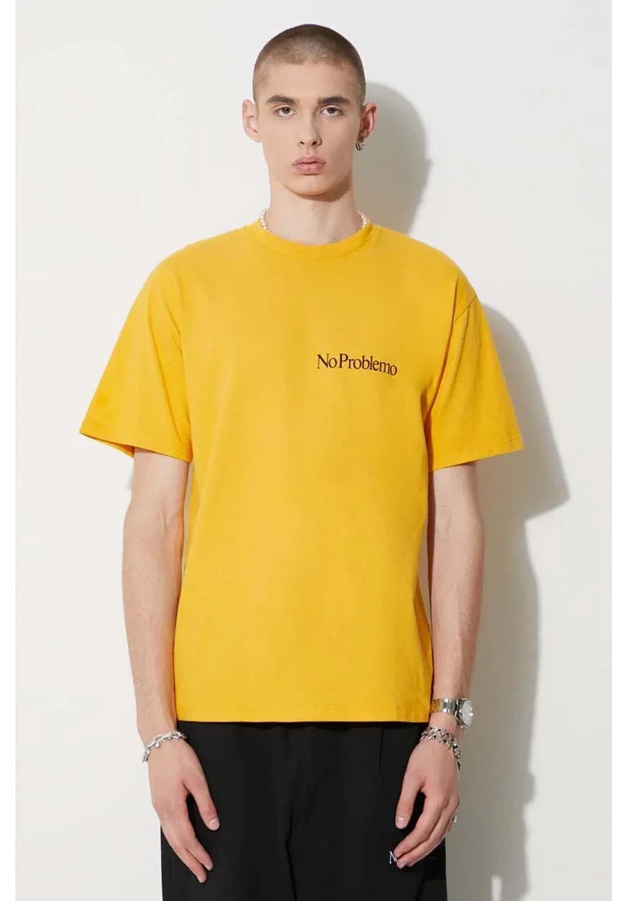 obrazek 1 Aries t-shirt bawełniany kolor żółty gładki