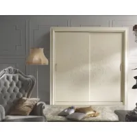 Picture A stylish two-door bedroom wardrobe in antique white and walnut sand with ivory details