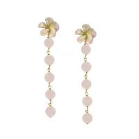 Picture Glamorous Earrings 18K Gold Plated Silver Earrings Multi Color Pink Nail Polish Rose Quartz