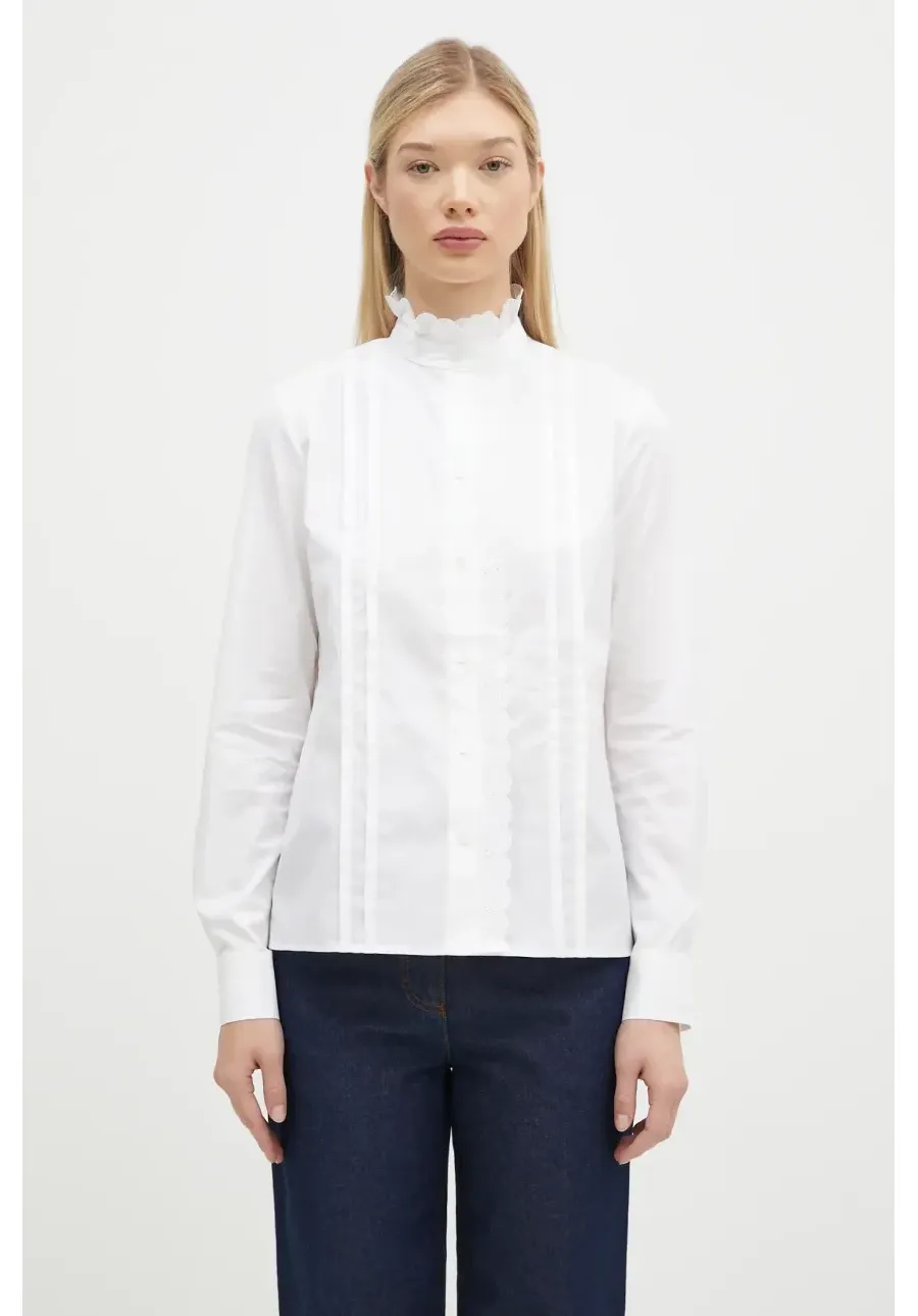 obrazek 1 Maison Kitsuné koszula bawełniana Craft Embroidery damska kolor biały regular ze stójką NW00414WC5010