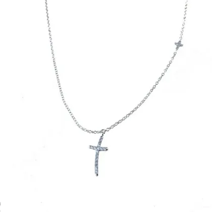 Zdjęcie Łańcuszek Belchera z zawieszką krzyżową 13x10 mm. i mały krzyżyk 5x4mm. wyłożone cyrkonią. długość cm.42